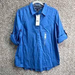 Tommy Hilfiger Top Women’s L Blue 100% Cotton Collared Button Down Popover NWT